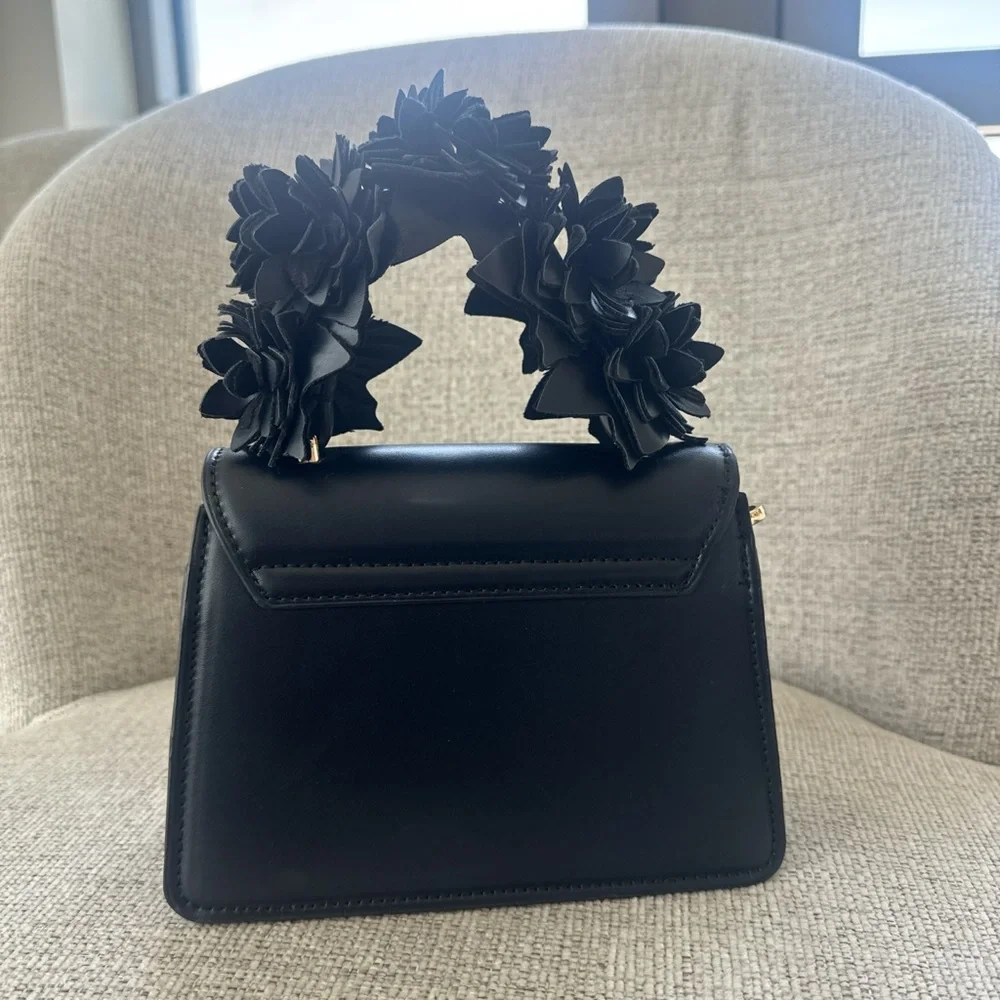 Zara Black Floral-Handle Top-Handle Satchel